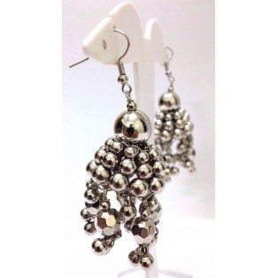 Silver Oxidized Earring Jhumka Jhumki Hook Dangle Drop Long Chandelier Hexagon